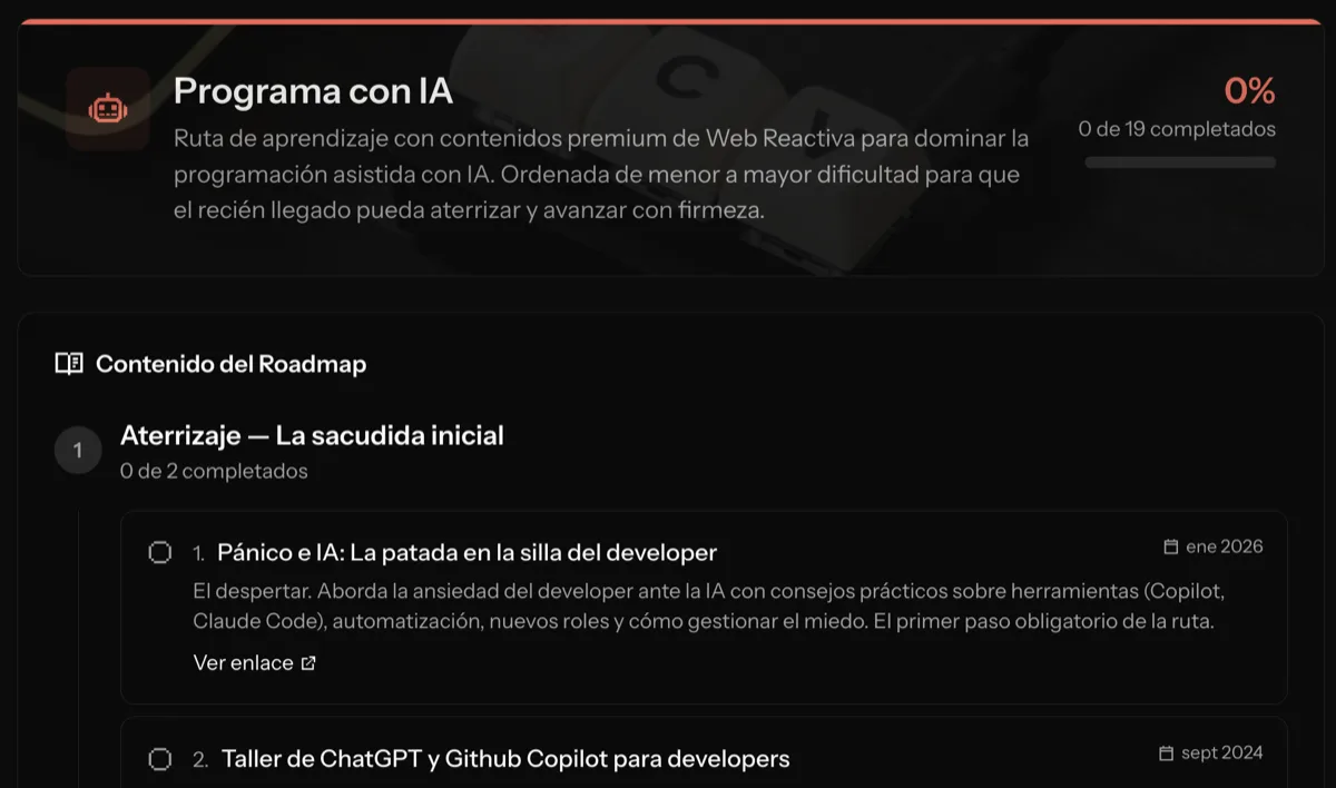 Roadmap “Programa con IA” en Web Reactiva Premium Roadmap “Programa con IA” en Web Reactiva Premium